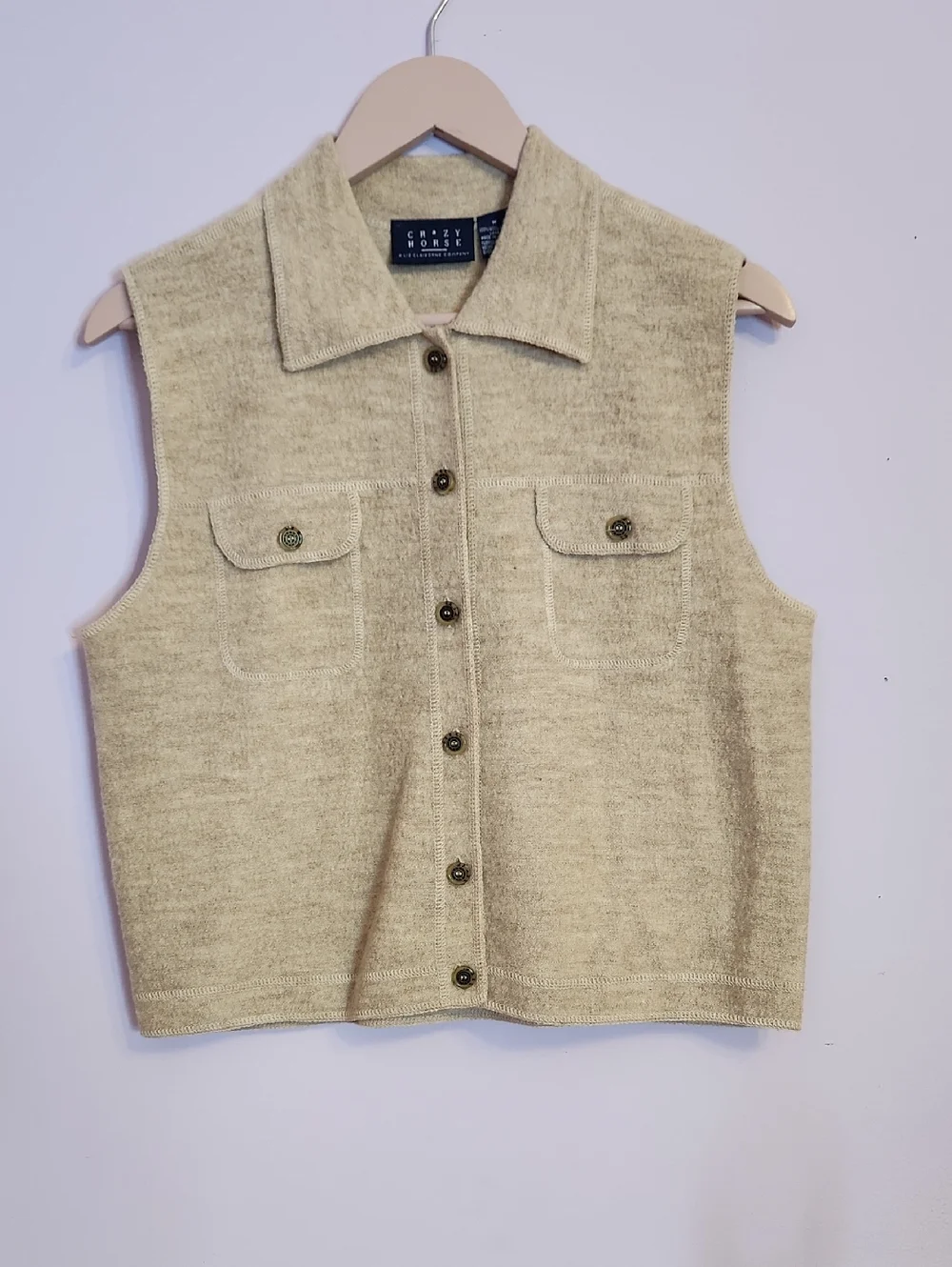 CRAZY HORSE Women’s Wool Button down Sweater Vest, size M